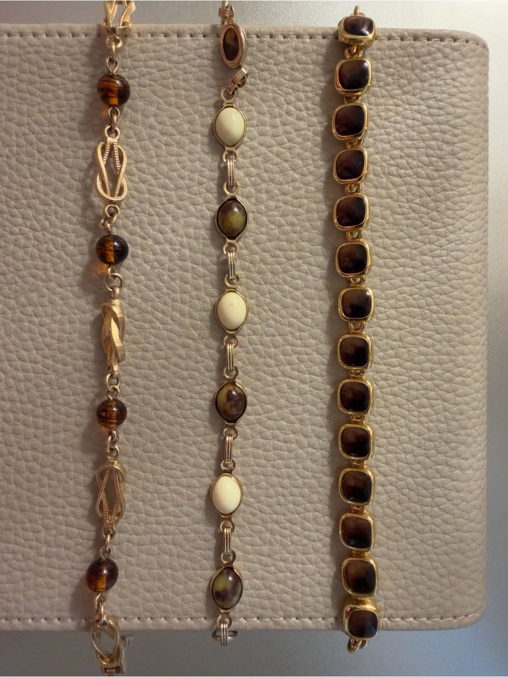 Bundle of 3 Gold-Tone Brown and Cream Bracelet Set - Women Jewelry